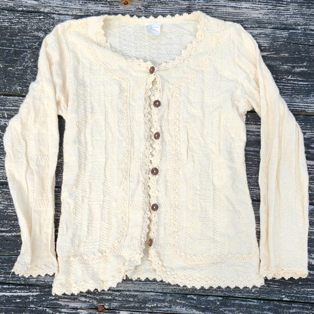 Off-White Textured Button Down Cardigan